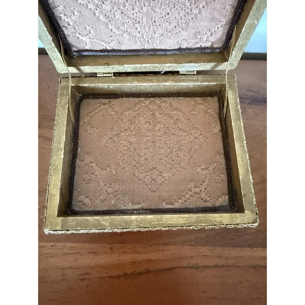 Burgundy Velvet  Embellished Jewelry Box with Gold Floral Accent 4.5x4x2